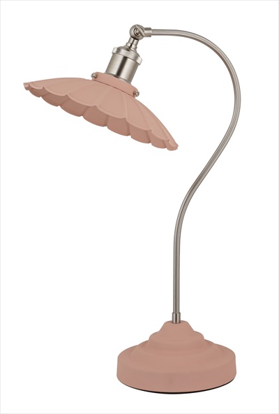 Curved Table Lamp - Satin Pink With Satin Nickel Trim